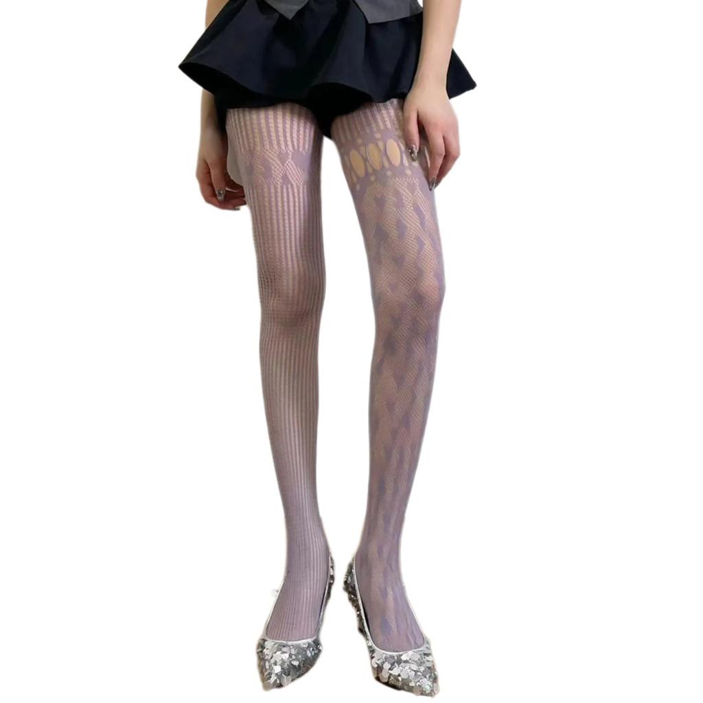 Women Leggings Stockings Asymmetrical Heart Striped Hollowed Pantyhose Tights