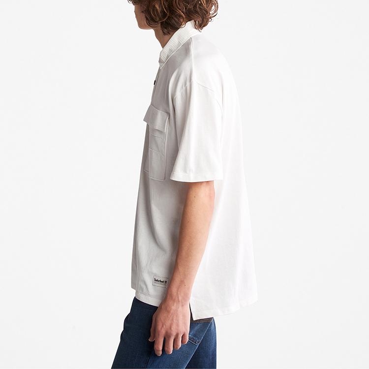 Timberland Casual Large Pocket Polo Shirt Men Tops White A2H23-100