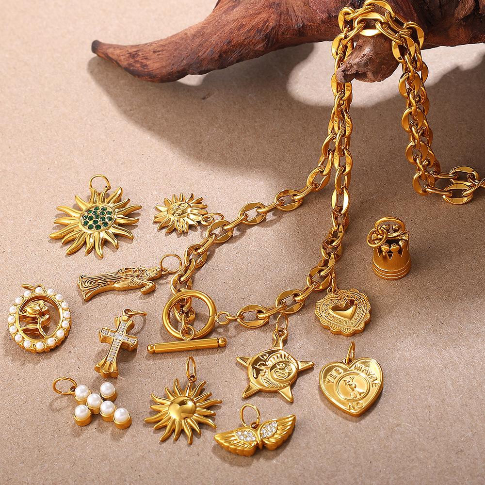 Ocean Wind Retro Diy Key Love Pendant Stainless Steel Gold-Plated Various Style Accessories