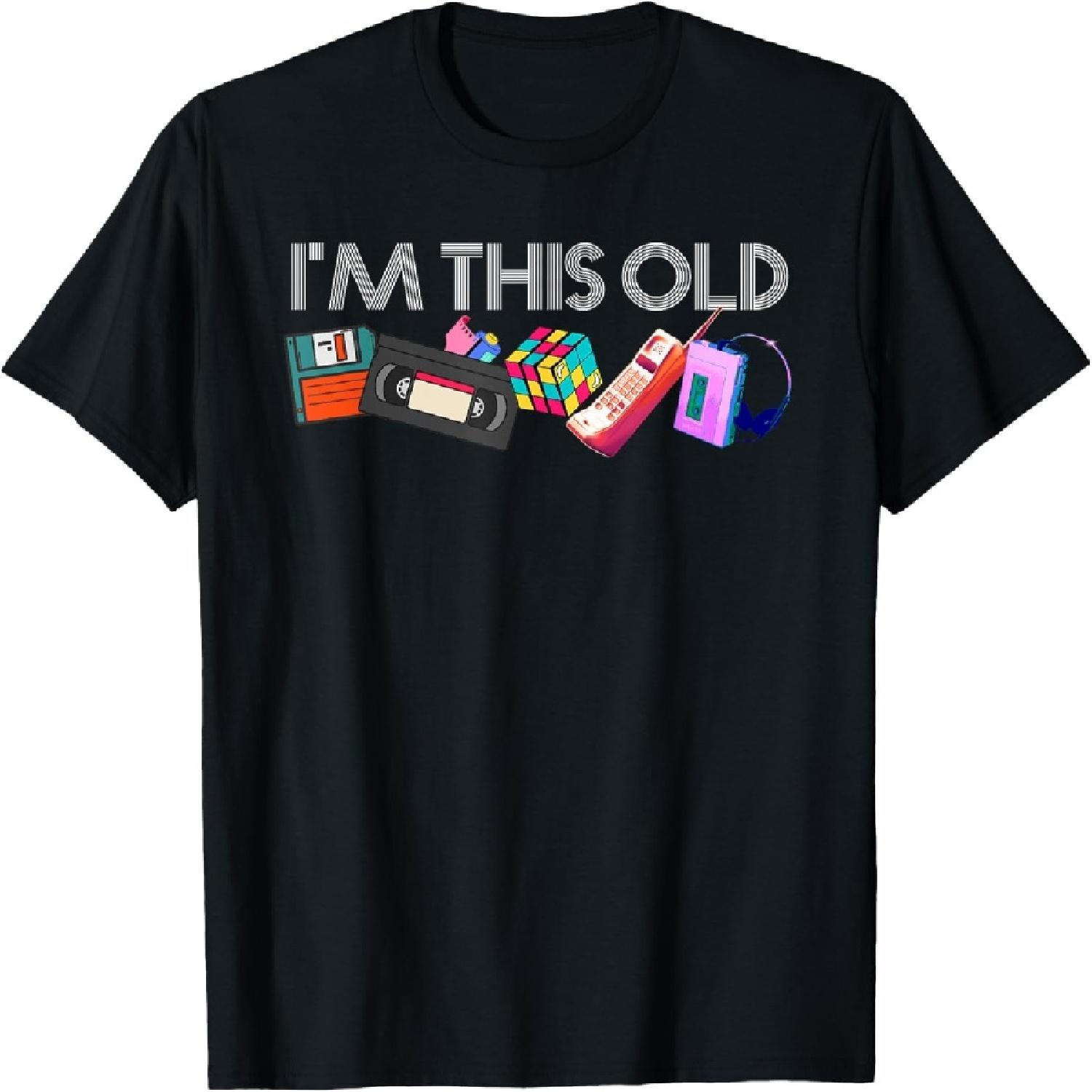 I m This Old 80s Technology Icons 1980s Birthday T-Shirt, Black S