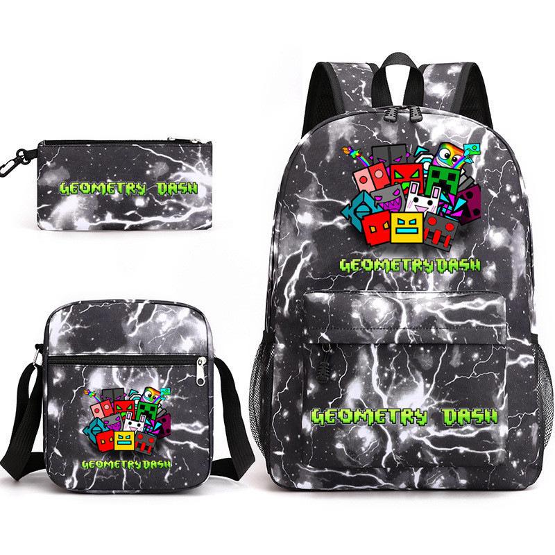 

Geometric sprint trend starry sky schoolbag three-piece geometry dash heat transfer personalized backpack leisure bag 17 inch backpack
