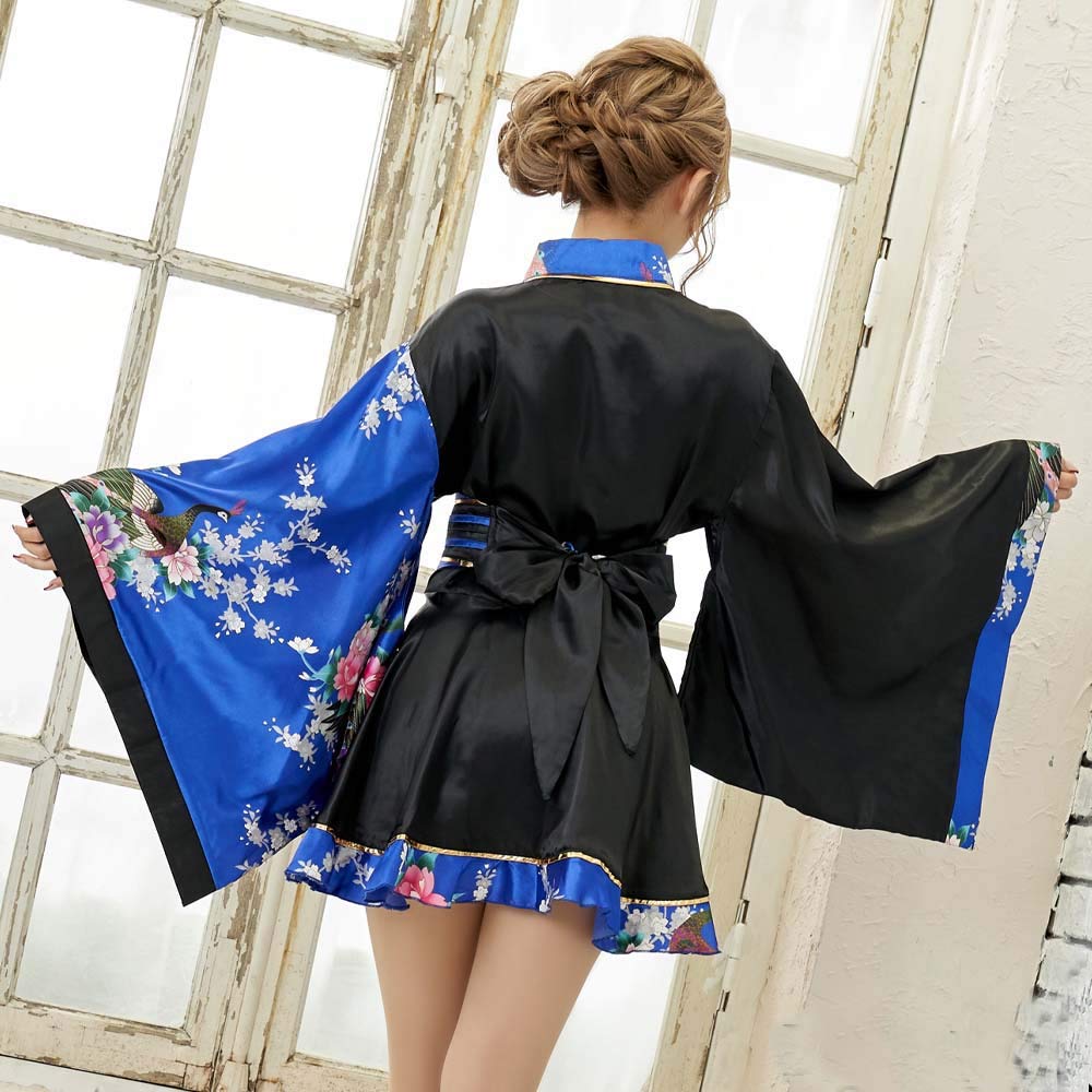 Casual Oiran Mini Kimono Dress Bicolor Kimono Cosplay Kimono Dress Mini Length Japanese Pattern Japanese Pattern Courtesan Costume Yosakoi Costume