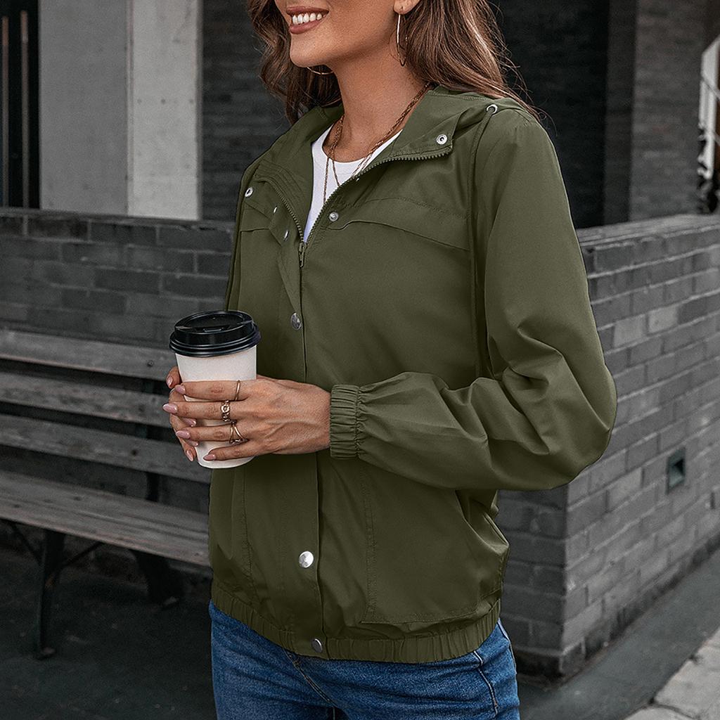 Modische, schlichte, einfarbige Outdoor-Sport-Einreiher-Tasche mit wind- und regenfester Windjacke für Damen