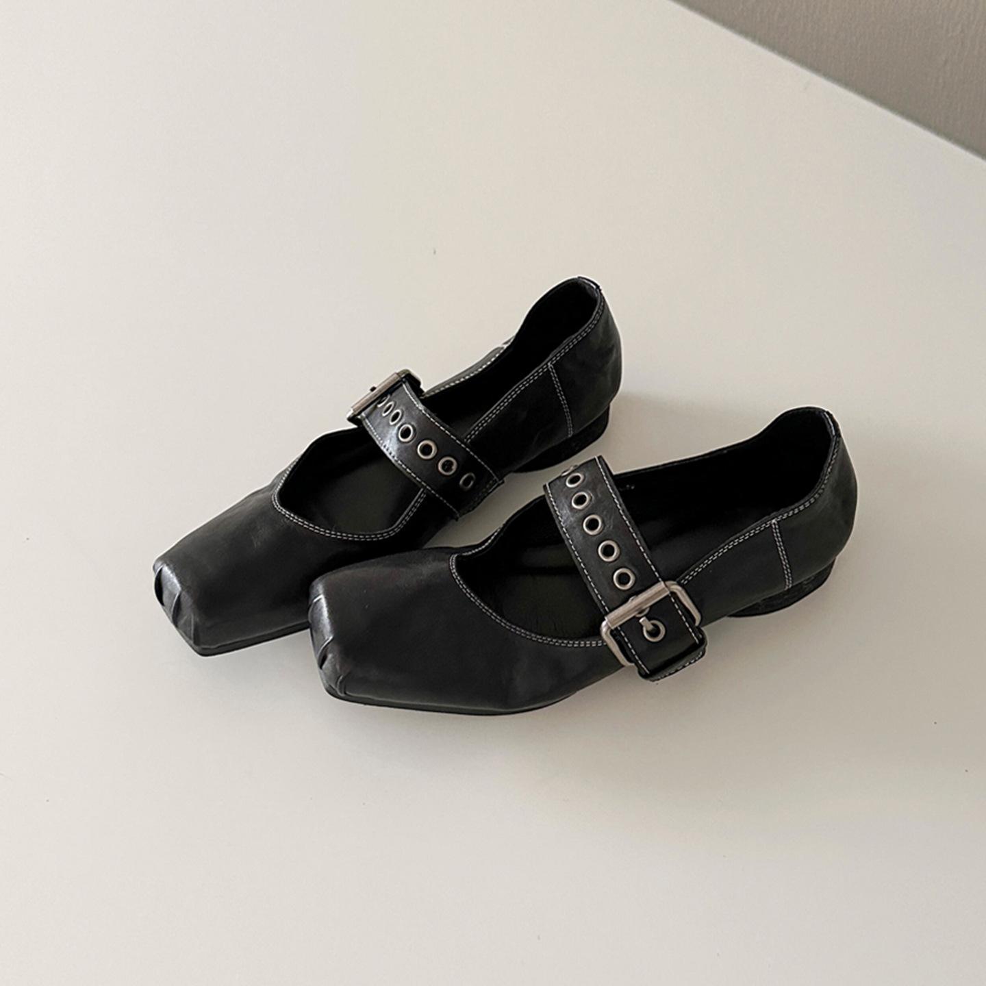 

Версия из овчины~ ретро британский стиль кожаные туфли-балетки с квадратным носком и свиным носом, женские модные одинарные туфли 40 чёрный