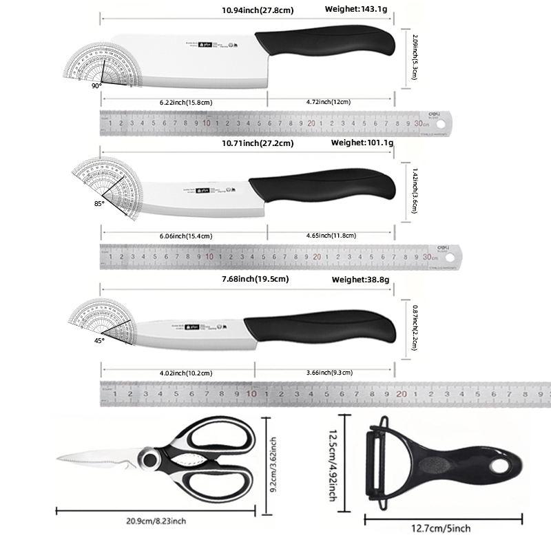 5Pcs Kitchen Knife Set with Sharpener, Chef Knife,Paring Knife,Scissors and Peeler,Non-Slip Handle Cookware for Home&Restaurant