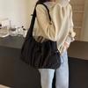 Pleated Canvas Shoulder Bag Drawstring Casual Underarm Bag Simple Cloud Crossbody Bag  Women