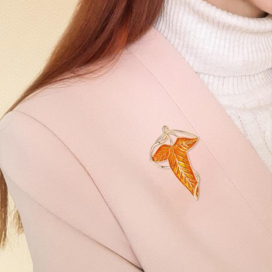 Women Brooch Leaf Shape Enamel Oil Dripping Plant Style Anti-slip Polished Coat Collar Bag Scarf Hat