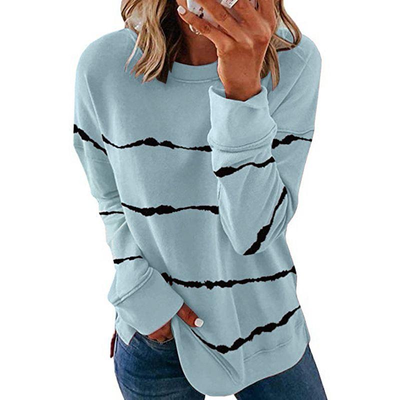 round Collar Loose Striped Top Female Crew Neck Loose Striped Top