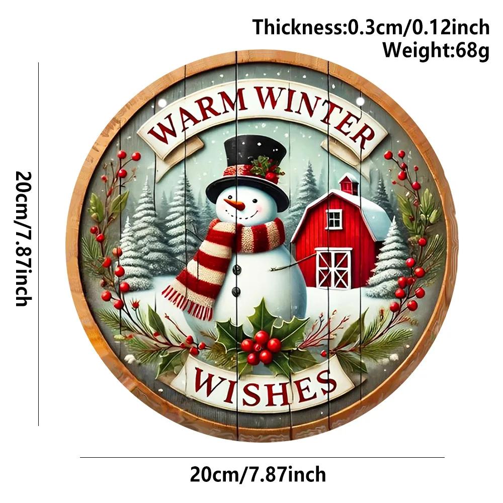 7.9" Christmas Wreath Centerpiece Decoration Wooden Round Holiday Wall Door Hanging Ornament Snowman Christmas Home Decor