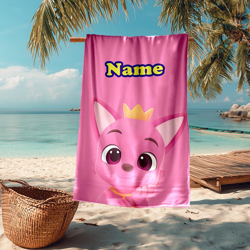 Custom Name Ultra-Soft Beach Towel with Pinkfong Wonderstar Theme,Ideal for Pool - Camping, Diving - Perfect Travel Essential, Vibrant Beach Towel.