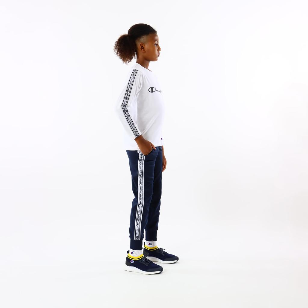 Champion Long Sleeve Round Script School Kids' T-Shirt, Neck, Quick-Drying, Logo, Boys, White, CK-ZS405