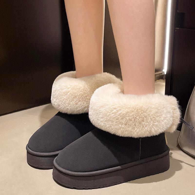 

Warm Fluffy Thick Soled Snow Boots for Women Comfortable Light Weight Outdoor Winter Platform Lovely Bow Girl Fur Shoes 40-41