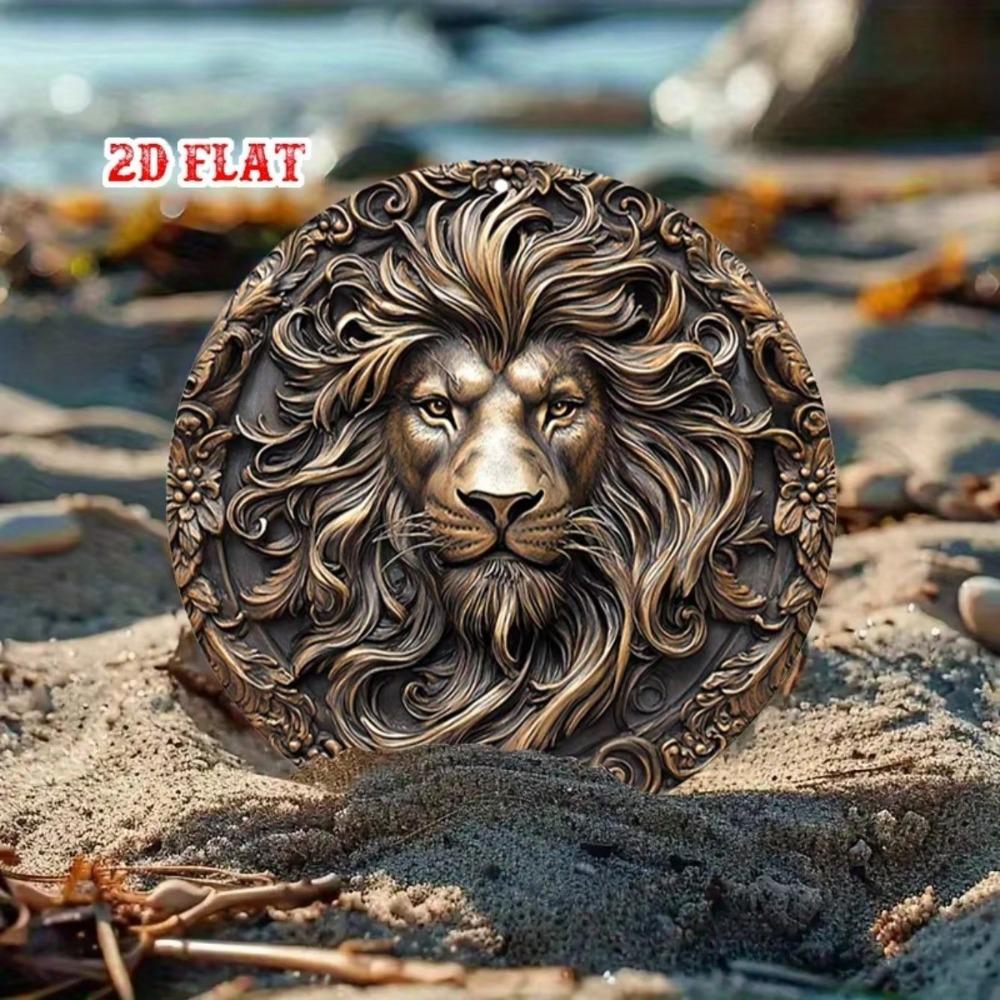 Arte da Parete Testa di Leone in Metallo Vintage Design a Pergamena Rustica Arredamento Casa al Mare Scultura in Ferro 2D