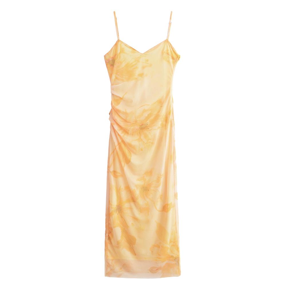 

2025 Spring/Summer Women s Slim Silk Pleated Printed Dress M
