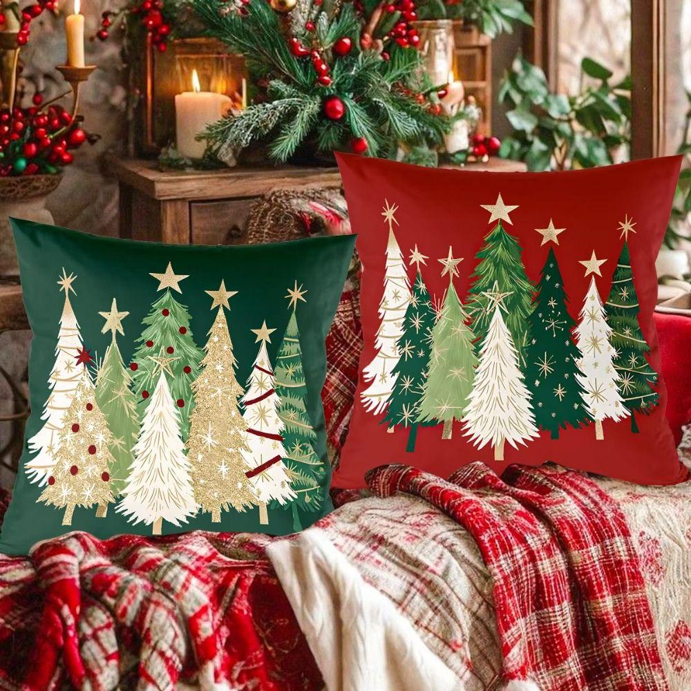Home Textile Christmas Pillow Cover Xmas Trees Pattern Breathable Christmas Tree Pillow Cover Comfortable Cushion Cover