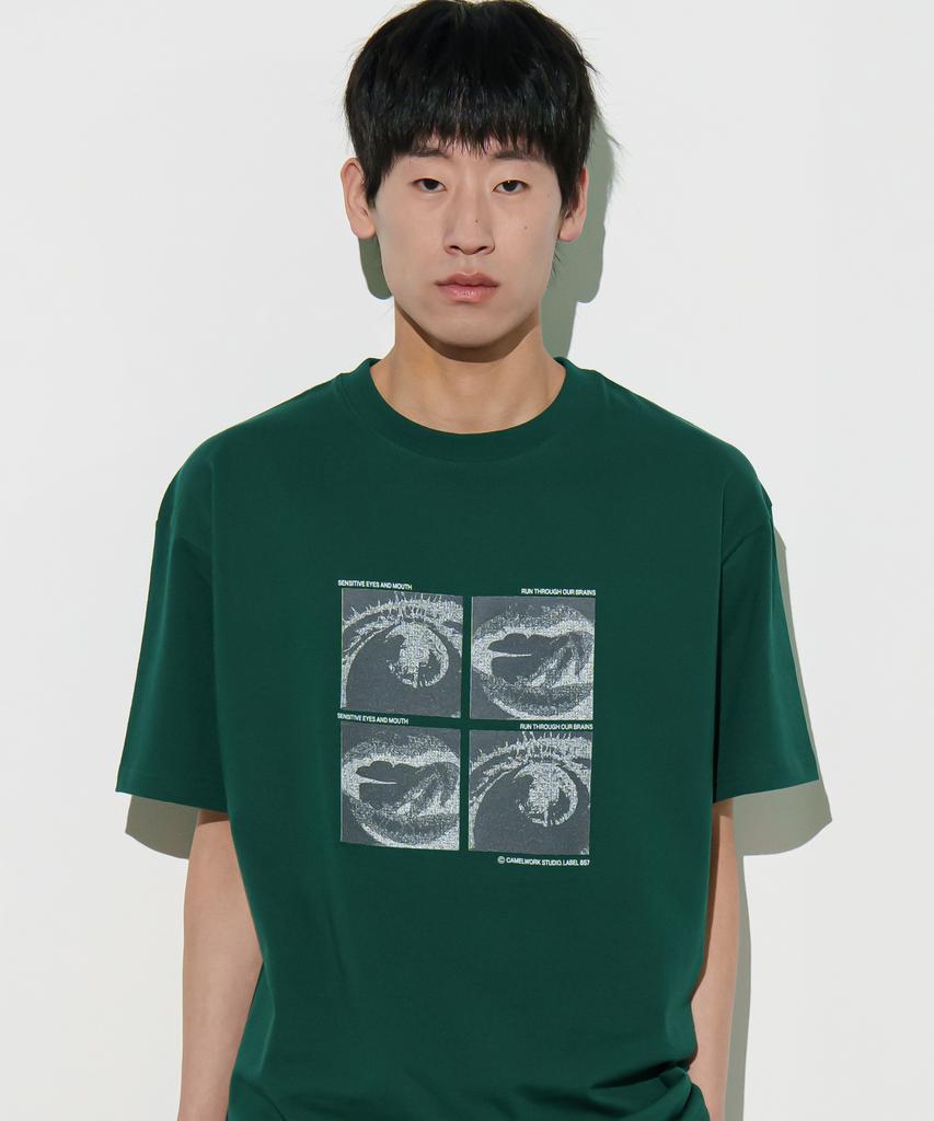 CAMEL WORK Eyes And Mouse Short Sleeve T-Shirt (Dark Green)