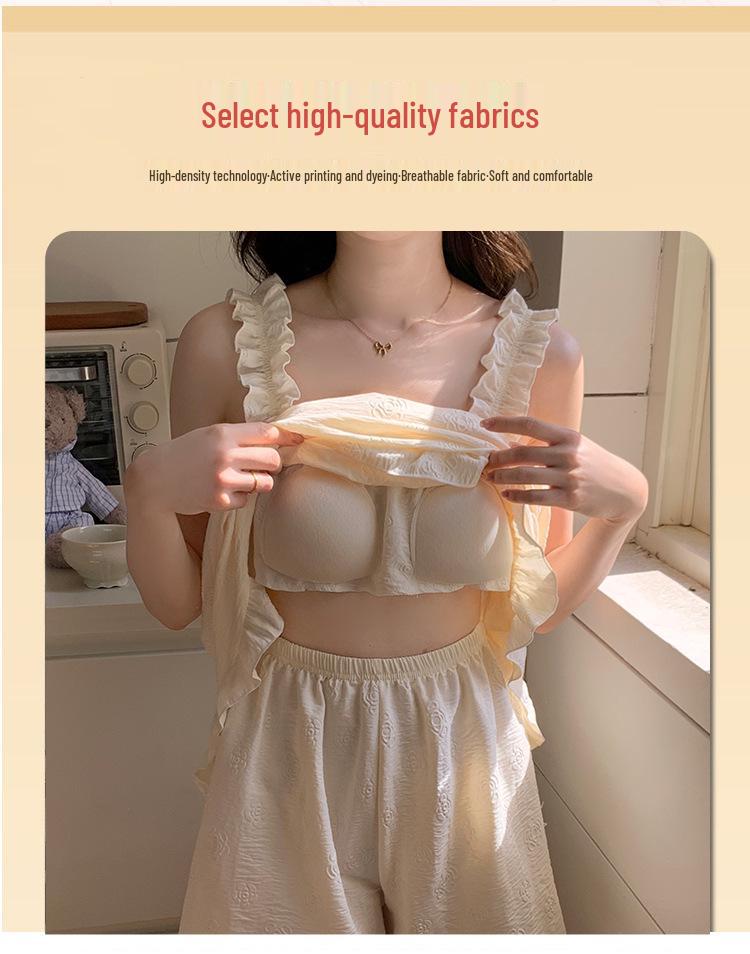 2026 Summer Women's Pajama Set: Princess Style Cloud Cotton Camisole with Built-in Bra