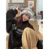 Winter Warm Wool Hats Stacking Hats Thickened Stripes Contrasting Colors Knitted Hats Big Head Circumference Showing Small Face
