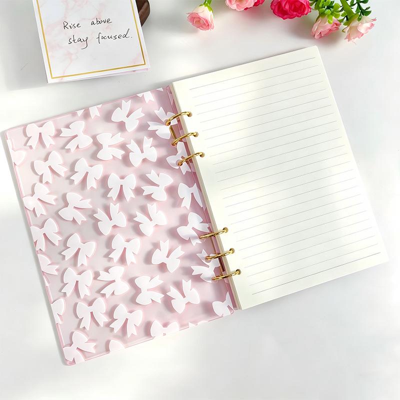 A5/A6 Pink  Butterfly Acrylic Binder 6-Hole Printed Cover Detachable Planner Wholesale Stationery