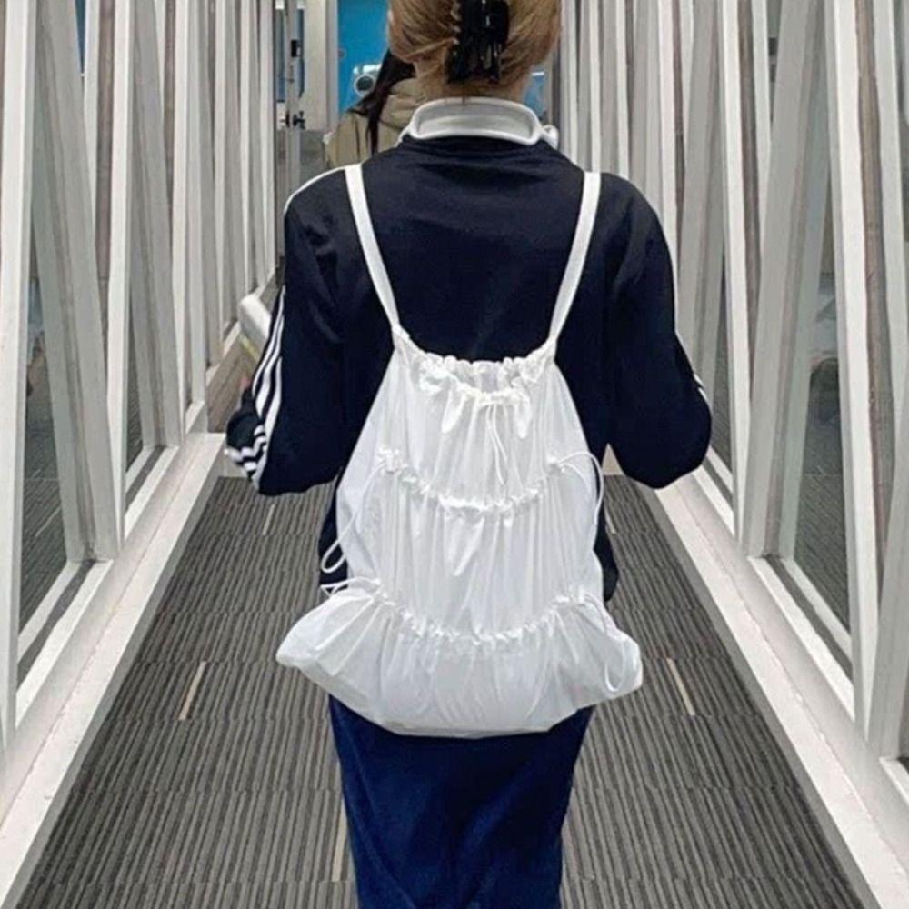 Light Weight Nylon Shoulders Bag Korean Hiking Rucksack Simple Drawstring Backpacks  Girls