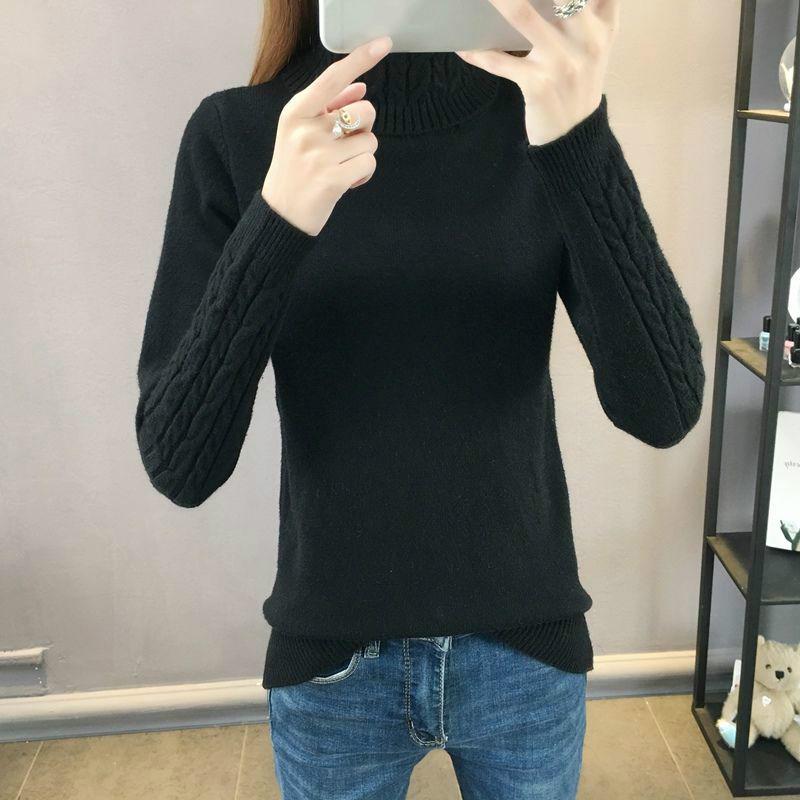 Slim Thin Trend Autumn and Winter Sweater Wild High Collar Sweater Female Thick Warm Sweater