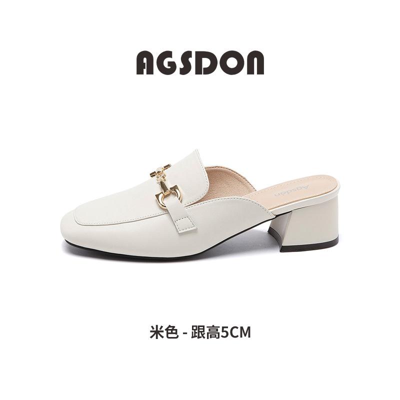 Augustine thick-heeled half-slippers summer new Baotou Muller sandals commuter high-heeled sandals 35