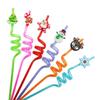 Spiral Christmas Cartoon Straw Santa Claus Snowman Christmas Party Decor  Children
