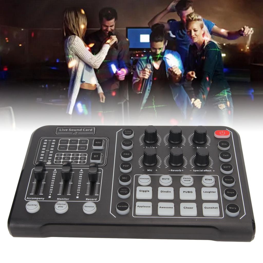 Live Sound Card Support Bluetooth 48V Large Diaphragm Noise Cancelling Sound Mixer Board with 15 Sou
