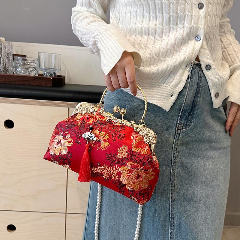 Slik Embroidered Chinese Style Top-Handle Bags Beading Fashiable Women's Bags  Sale 2026 Fashi Tassel Women's Handbag