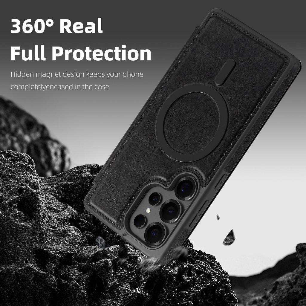 Skórzane etui z klapką Samsung S25EDGE/S24Plus z magnetycznym slotem na karty - Galwanizowane etui biznesowe