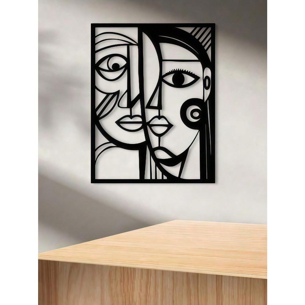 Abstract Picasso Geometric Metal Wall Art Black White Powder Coated Home Decor Gift
