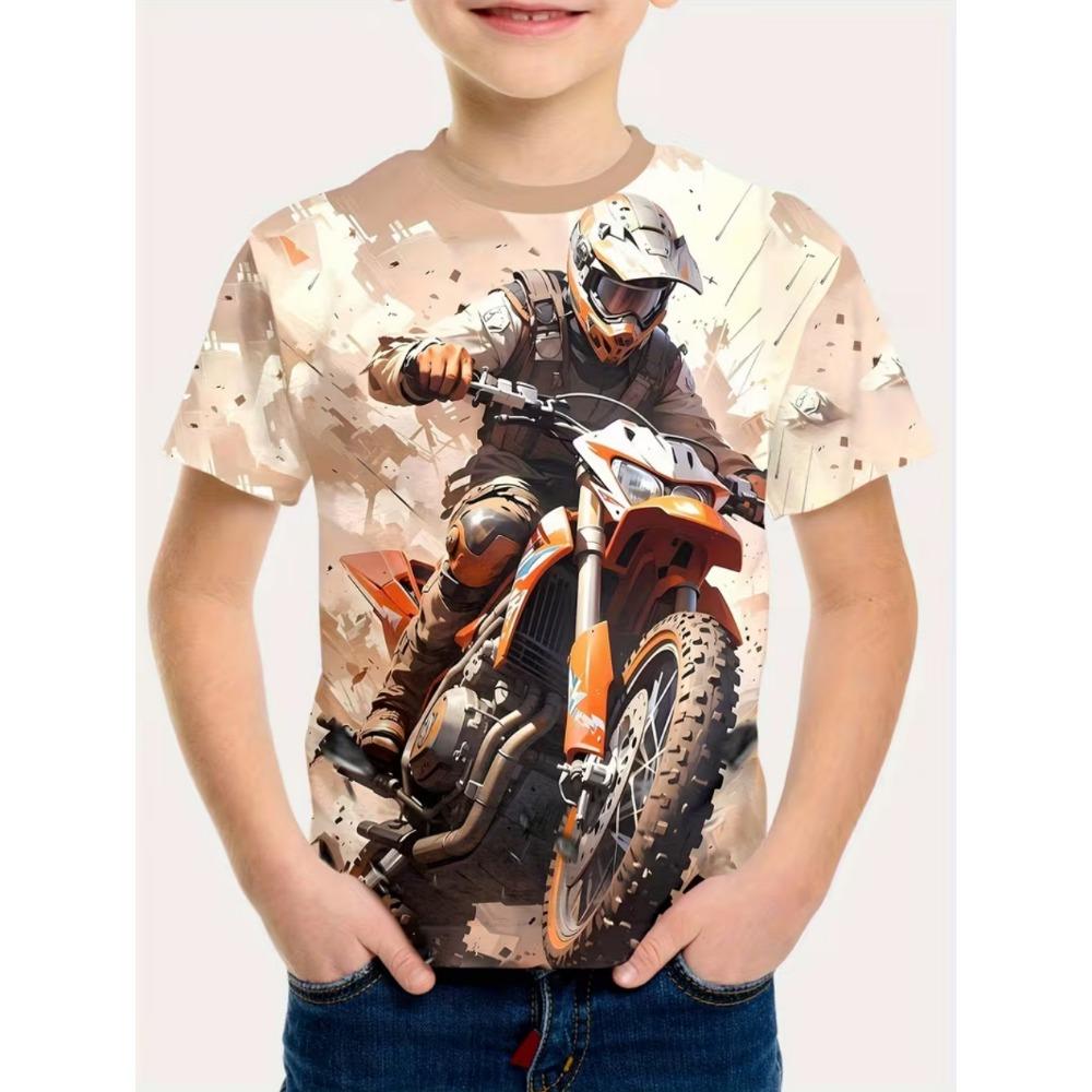 Funny Motorcycle Rider Print Men's Short Sleeves T-Shirt Loose Casual Summer Outdoor Street Men's and Women's Tees Tops