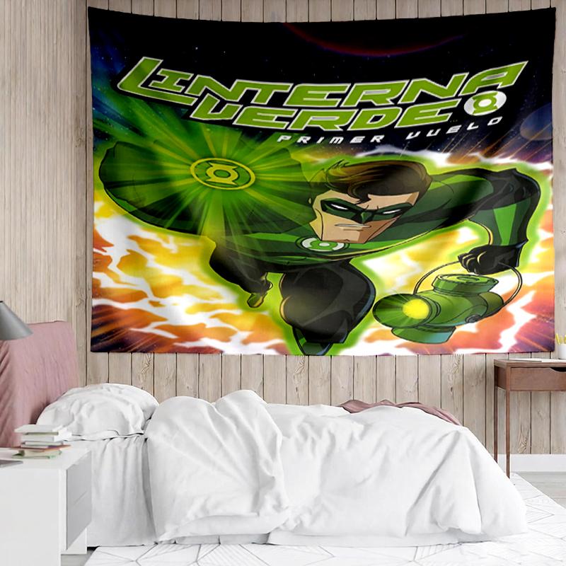 Green Lantern Print Tapestry, Backdrop, Easy Setup, Ideal for Bedroom, Office & Living Room, with Aesthetic Wall Hanging Decor.