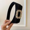 Korean Style Rhinestone Bow Headband Vintage Flocking Hair Hoop Wide Edge Hairband  Lady