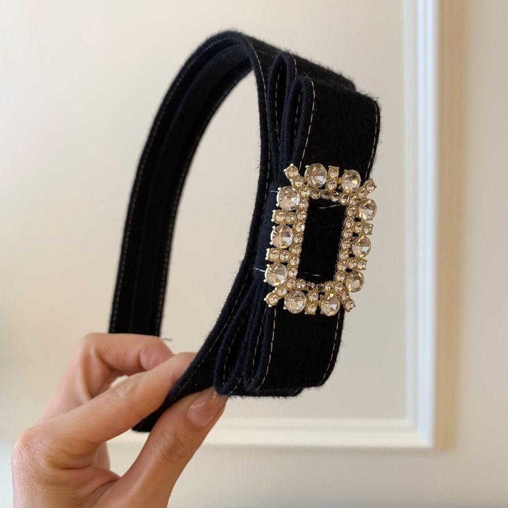Korean Style Rhinestone Bow Headband Vintage Flocking Hair Hoop Wide Edge Hairband  Lady