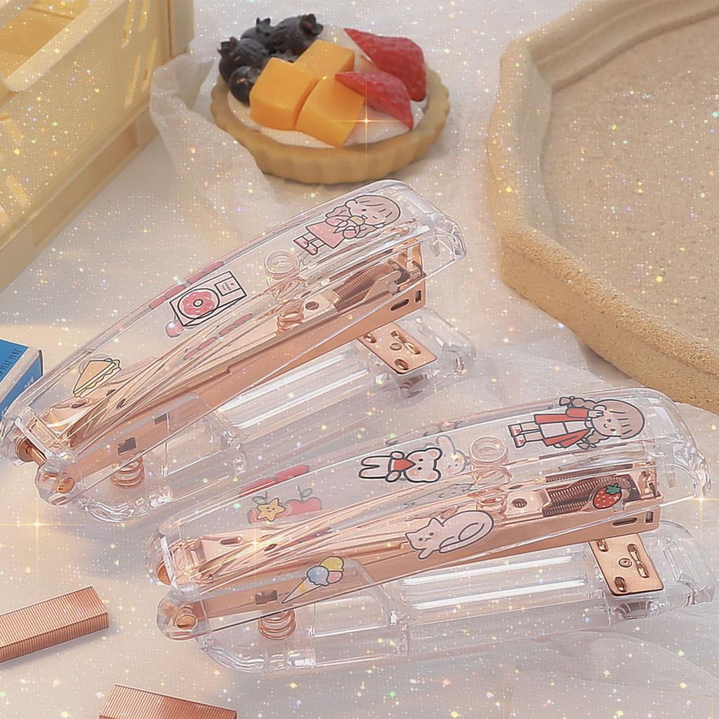 Desktop Stapler Multipurpose Portable Efficient Stylish Minimalist Rose Gold Transparent Stapler