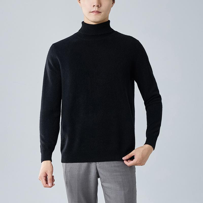 High lapel cashmere sweater winter simple loose solid color long sleeve knitted pullover sweater men