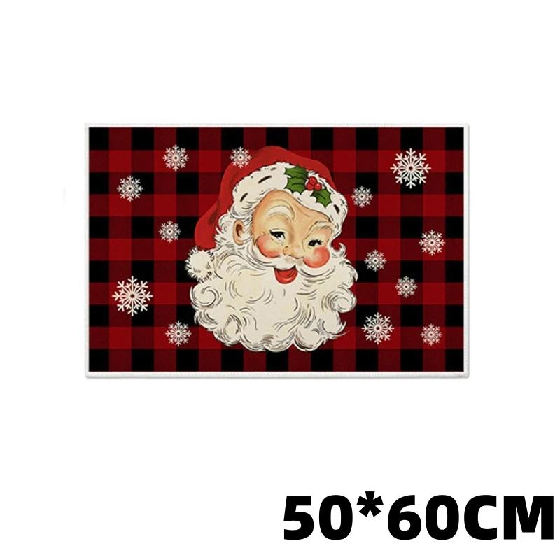 Crystal Velvet Christmas Kitchen Floor Mat with Edge Trim Soft Non Slip Holiday Rug for Home Christmas Festive Decoration