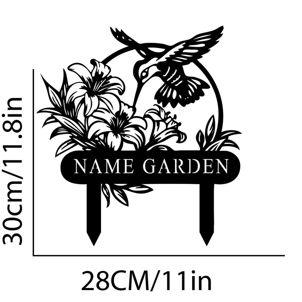 Individuelles personalisiertes Kolibri-Garten-Metallschild, Garten-Deko-Namensschild