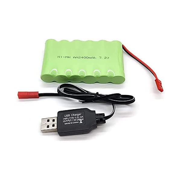 Wiederaufladbarer Ni-MH-Akku 7,2 V 2400 mAh AA für RC-Fahrzeuge | Kompatibel mit WLtoys K989 | USB-Kabel enthalten, Grün