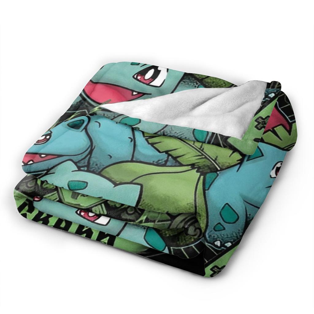 I CHOOSE GRASS Poke-Mon Blanket Coral Fleece Plush Bulbasaur Venusaur Ivysaur Super Warm Throw Blanket for Car Sofa Bedspread