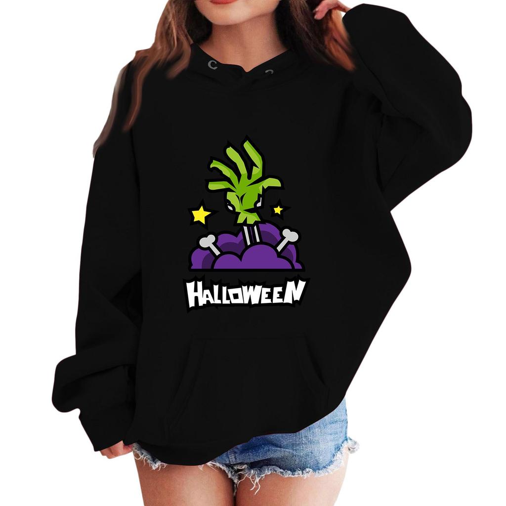 Kids' Halloween Print Hoodie - Casual Loose Fit Pullover Sweatshirt for Boys and Girls