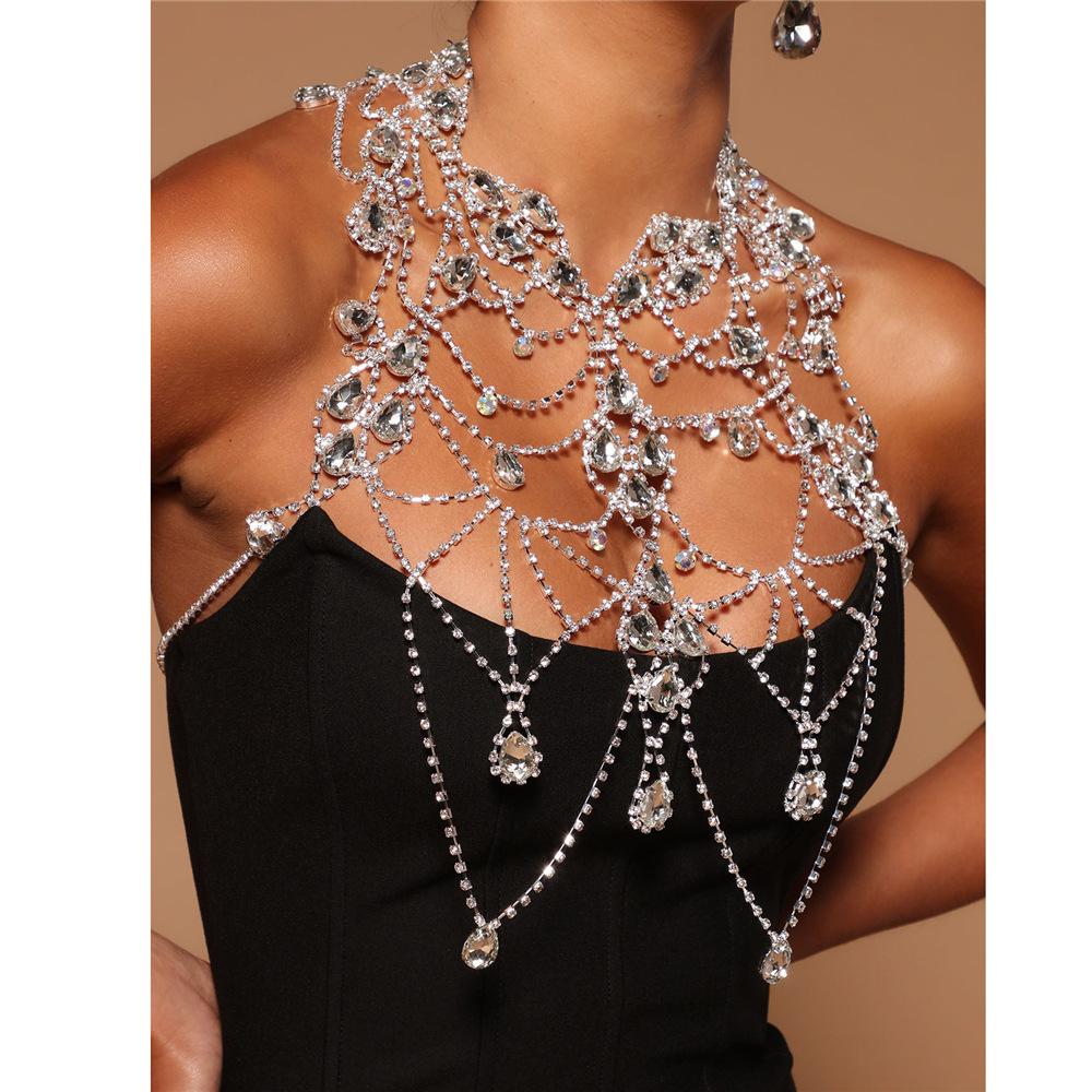 European And American Fashion Multi-Layer Rhinestone Chest Chain, Women'S Shiny Crystal Pendant, Bra Necklace, Sexy Body Chain, Jewelry.