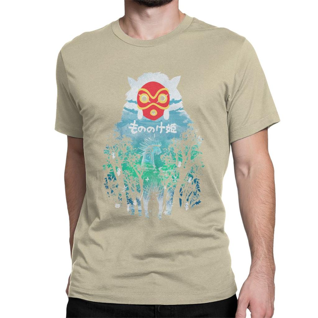 Vintage River Flows In You T Shirt For Men Pure Cotton T Shirts Princess Mononoke Ghibli