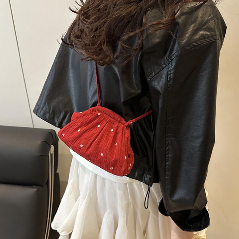 Women Vibrant Floral Small Shoulder Bag Summer Minimalist Pleated Shell Crossbody Bag for Daily Commute & Casual Outings AVE