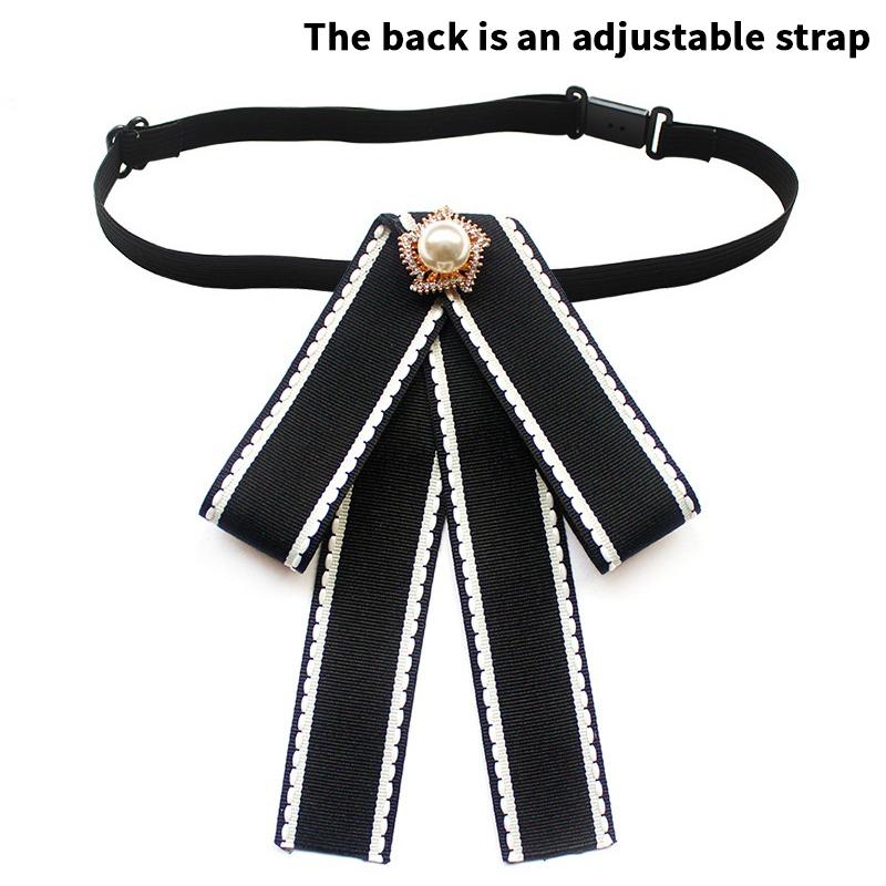 Korean Women'S Bow Tie Brooch Black Rhinestone Pearl Shirt Collar Pins Fashion Bowknot Bowtie Ribbon Wedding Party Necktie