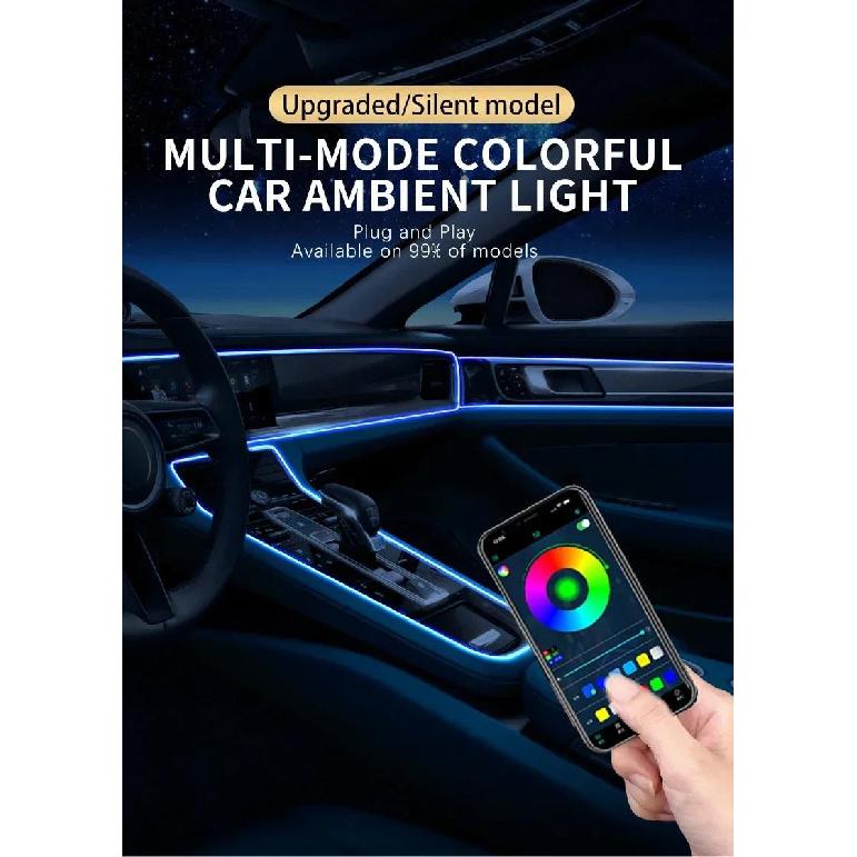 Car Interior RGB LED Atmosphere Light Strip USB Fiber Optic Neon Invisible Ambient Lamp Center Console Door Decoration Trim Neon Lights 4