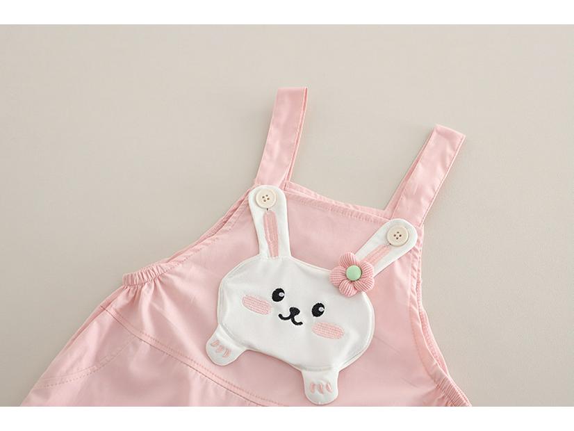 Roztomilý letní set pro holky s králíčkem a proužky: Tričko s krátkým rukávem a overal