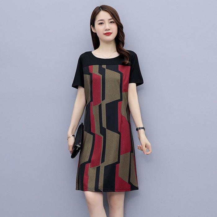 2025 Women s Summer Digital Print Tummy-Concealing Slim Plus Size Dress L (suggested 96-110 kg) красный
