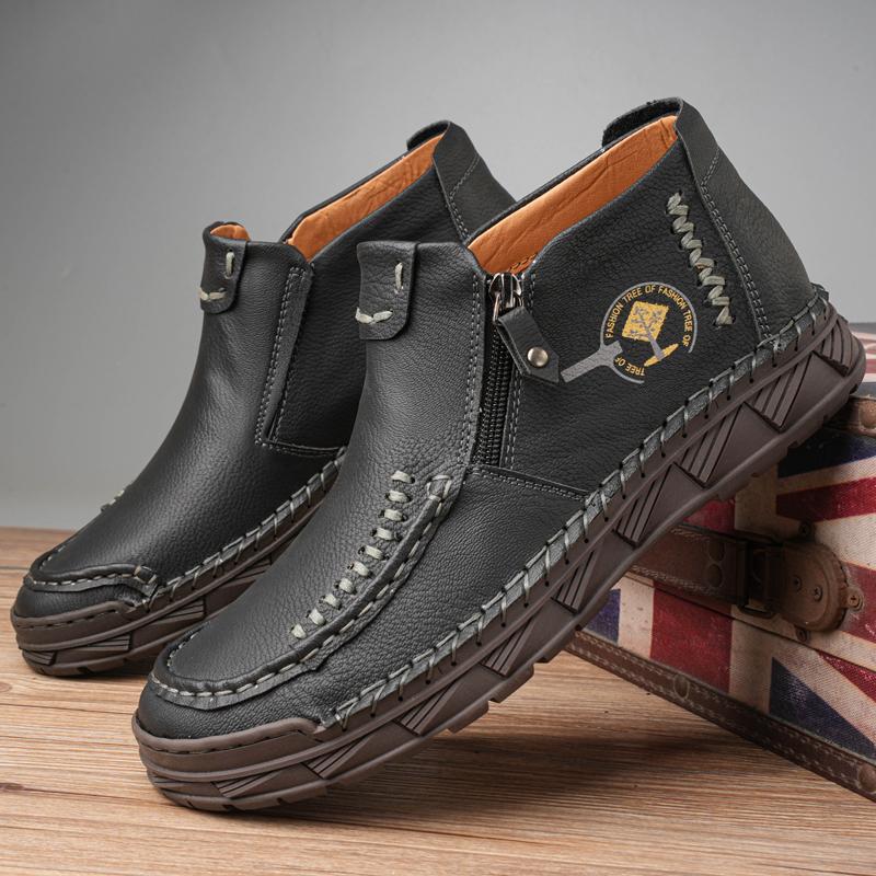 

Мужская повседневная обувь средней высоты Мужская обувь большого размера для активного отдыха с молниями Модная повседневная мужская обувь с ручной строчкой 48 чёрный